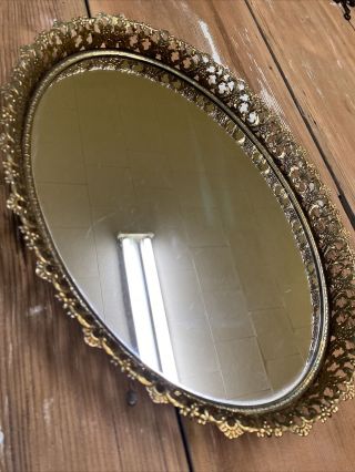 Vintage Vanity Mirror Tray Perfume Make Up Tray Gold Metal French Style