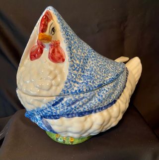 Vintage N S Gustin Co Ceramic 3 Piece Chicken Soup Tureen California Pottery