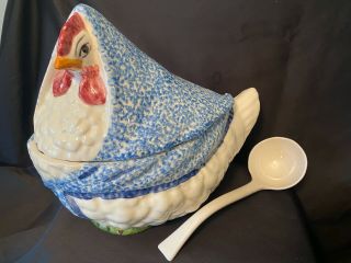 Vintage N S GUSTIN Co Ceramic 3 Piece Chicken Soup Tureen California Pottery 3