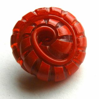 Vintage Bright Red Celluloid Button Extruded Snail Shell Design 7/8 "