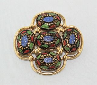 Vintage Sarah Coventry Blue Green Red Enamel Gold Tone Pin Brooch