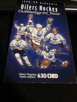 1998 - 99 Edmonton Oilers Hockey Pocket Schedule Ched/molson Version