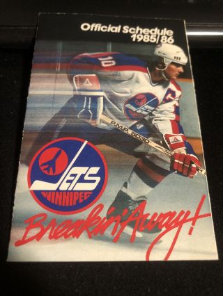 1985 - 86 Winnipeg Jets Hockey Pocket Schedule Molson Version Dale Hawerchuk