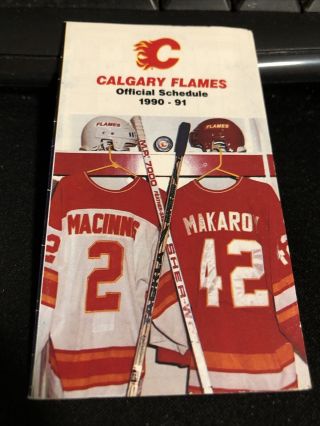 1990 - 91 Calgary Flames Hockey Pocket Schedule Molson Version