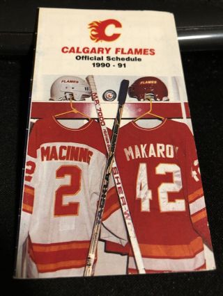 1990 - 91 Calgary Flames Hockey Pocket Schedule Molson Version 2