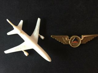 Vintage Delta Airlines Logo Pin And Toy Plastic Delta Airplane Made In Usa
