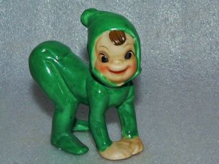Vintage Green Pixie Elf Figurine Ceramic Japan Butt Up