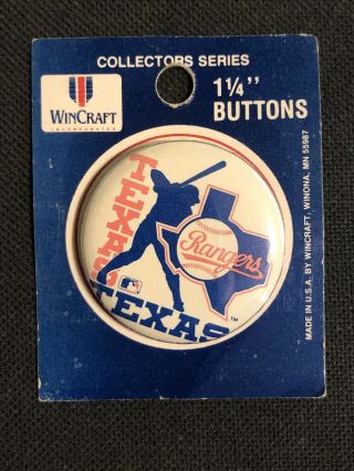 Vintage 1980s Wincraft Collectors Series Texas Rangers 1.  25” Pin Pinback On Card