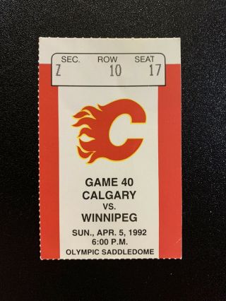 1991 - 92 Calgary Flames Nhl Ticket Stub Vs Winnipeg Jets Tkachuk 3rd Career Goal