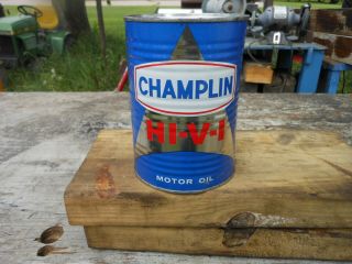 Vintage Champlin Hi - V - I Metal 1 Quart Oil Can Empty