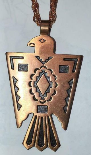 Vintage Solid Copper Eagle Native American Necklace Signed
