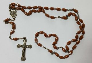 Vintage Authentic Lourdes Brown Beads Catholic Rosary With Metal Crucifix