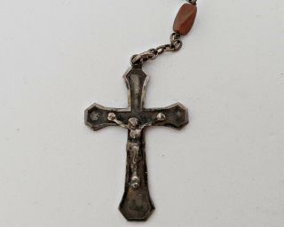 VINTAGE AUTHENTIC LOURDES BROWN BEADS CATHOLIC ROSARY WITH METAL CRUCIFIX 2