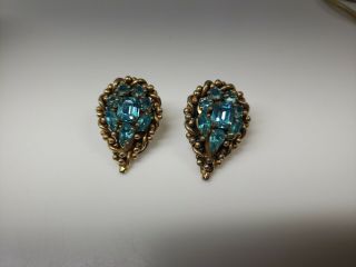 Vintage Barclay Blue Rhinestone Clip On Earrings