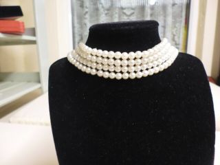 Vintage 4 Strand Faux Pearl Choker Necklace Adjustable Elasticated Wedding?