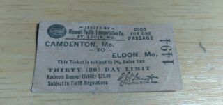 1954 Missouri Pacific Transportation Co.  Ticket One Passage.