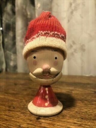Vintage Wooden Christmas Santa Clause Egg Cup Holder With Hat