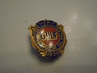 Vintage 1939 Gulf Spring Motor Oil Sales Merit Award Employee Badge Pin