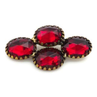 Vintage Brass Glass Ruby Red Rhinestone Fashion Brooch Scarf Lapel Pin 2 Inch