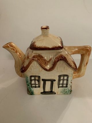 Vintage Hand Painted Ceramic Teapot House Shape With Lid Japan