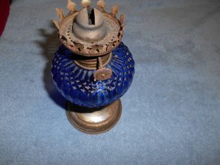 Vintage Cobalt Blue Glass & Metal Oil Lamp - Made In Hong Kong - Norleans