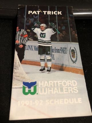 1991 - 92 Hartford Whalers Hockey Pocket Schedule Budweiser Version