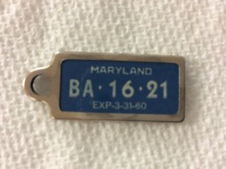 Vintage Dav Mini License Plate Tag,  Keychain Fob Maryland 1960 Ba1621 Look