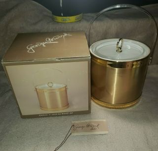 Vintage Box Georges Briard Mid Century Modern Gold Ice Bucket Lucite Handle 8”
