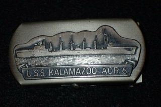 Vintage Usn Navy Belt Buckle Uss Kalamazoo Aor - 6 Replenishment Oiler