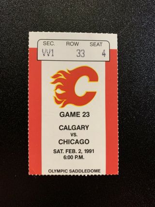 1990 - 91 Calgary Flames Nhl Ticket Stub Vs Chicago Blackhawks Fleury Gilmour Goal