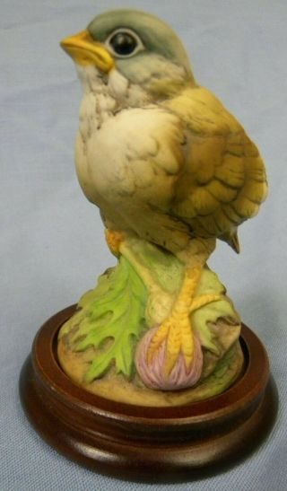 Vintage Andrea By Sadek Ceramic Gold Finch Bird Figurine 6350 With Wood Base