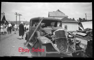 X5 - Bb Vintage Photo Negative - Wrecked Car - Tornado Damage