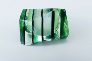 Vintage 60’s Lucite Ring Sz 6 Beveled Asymmetrical Green Striped Retro Cool
