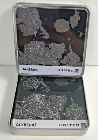 United Airlines Global Services Members 2019 Auckland 4 Coaster Set With Tin