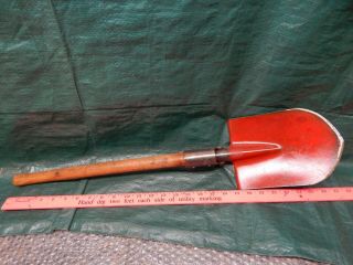 Vintage 2 Position Red Blade Wood Handle Folding Shovel & Pick Made In Japan