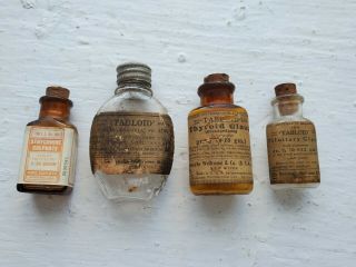 4 Vintage B.  W.  & Co Wellcome Chemical Small Medicine Bottles Paper Label