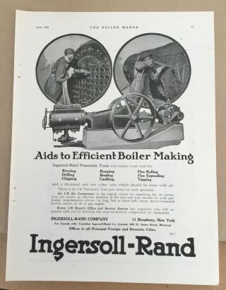 Ingersoll - Rand Boiler Making 1923 Vintage Print Ad 1920s Illus Factory