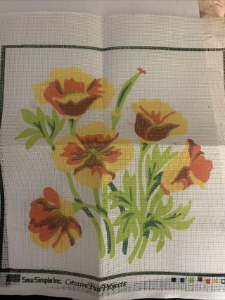 Vintage Crewel Embroidery Needlepoint Floral Stamped Canvas 15”x15” Canvas Only