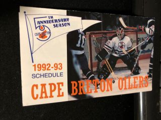 1992 - 93 Cape Breton Oilers Hockey Pocket Schedule Cold Filtered Version