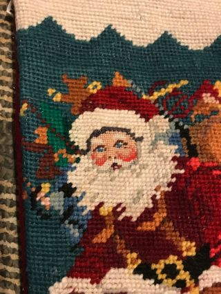 Vintage Needlepoint Tapestry Christmas Stocking Victorian Santa Chimney