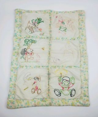 Vintage Hand Embroidered Baby Blanket Crib Quilt Variety Of 6 Disney Characters