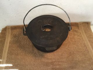 Vintage Cabelas 10 Cast Iron Camp Oven W/ Lid And Handle