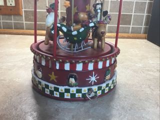 Vintage Musical Christmas Carousel Merry Go Round - Santa - penguin - snowman 2