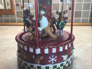 Vintage Musical Christmas Carousel Merry Go Round - Santa - penguin - snowman 3