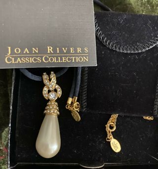 Vintage Joan Rivers Statement Necklace Faux Pearl Gold Rhinestone Box Bag Paper