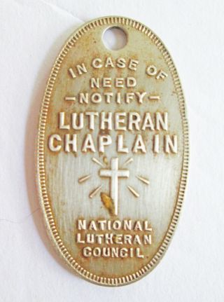 Vintage Ww2 Lutheran Chaplain Dog Tag Bureau Of Service To Military Personnel