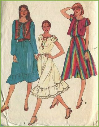 1980s Vintage Pullover Peasant Dress Vest Embroidery Transfer Boho Pattern B 34