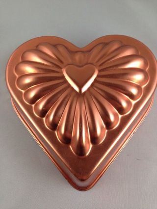 Heart Shaped Copper Jell - O Mold - Valentine - Metal - Vintage - Heart In Heart