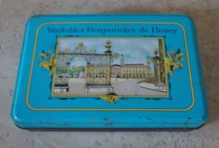 Vintage Candy Tin Box Bergamotes De Nancy French Advertising Blue France 8