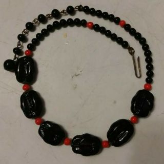 Vintage Mid - Century Made In Japan Black And Red Glass Bead Choker Necklace